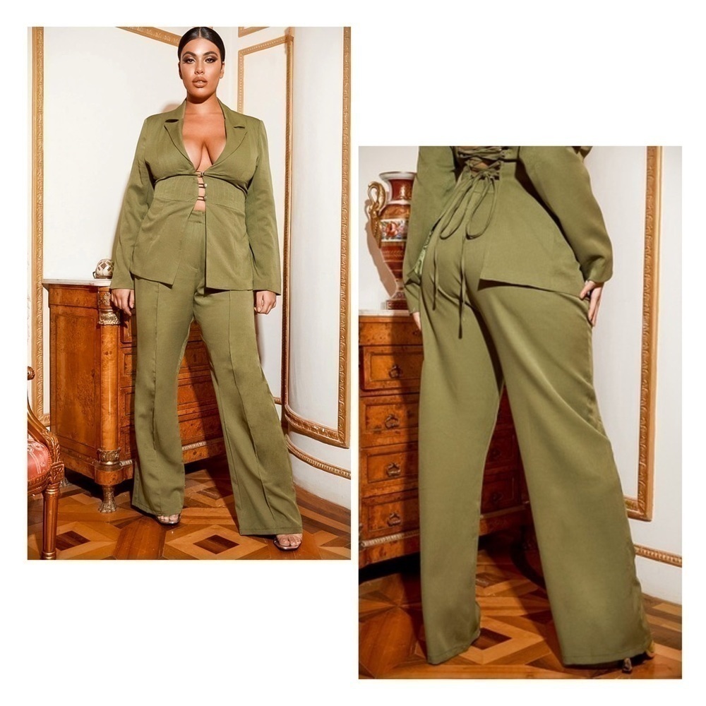NWT Pretty Little Thing Khaki Wide Leg Trousers Size XL
